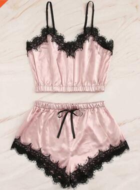 Women Sleepwear Menina Sleeveless Strap Nightwear Lace Trim