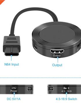Converter Portable Plug And Play Small Size N64 to HDMI-comp