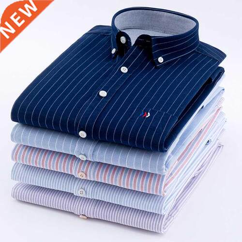 Men's Oxford 100% Cotton Fashion Stripe Casual Long Sleeve S
