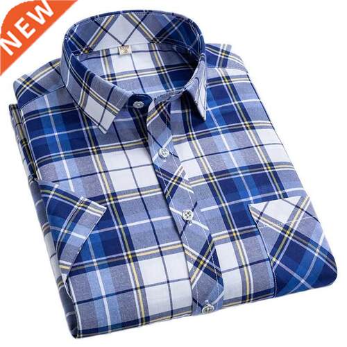 Checkered shirts for men Summer short sleeved leisure slim f