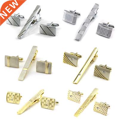 Gold Tie Clip and Cufflink Set For Men Classic Meter Tie Cli