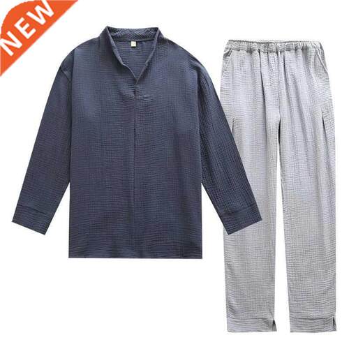 Autumn And Winter Men's Soft Solid Color Pajamas Set 100% Ga
