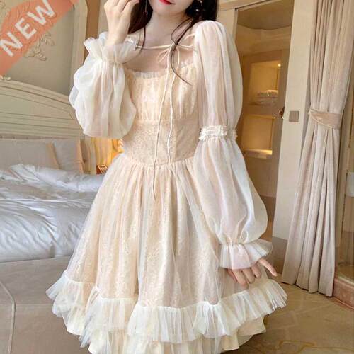 Lolita Kawaii Dress Women Casual Long Sleeve Vintage Y2k Min