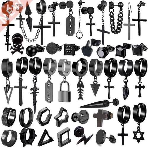 1 Pair 50 Different Types Shape Unisex lack Color Stainless