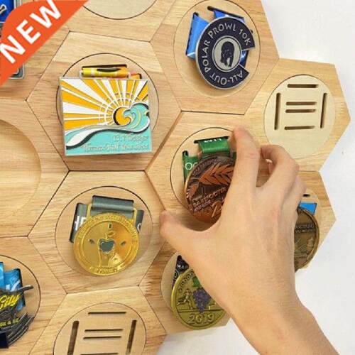 Wooden Hexagon Medals Storage Shelf Homes Decorative Tool