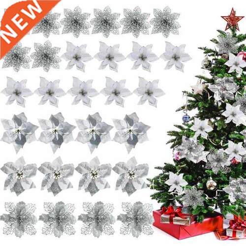 30Pcs Artificial Christmas Flowers Glitter Fake Flower Xmas