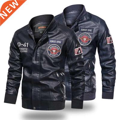 Leather Jacket Men Baseball Jacket Embroidered Pu Coats Men'