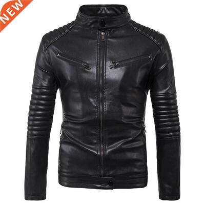 2021 Spring Men's Slim Fit Faux Leather Zipper Jacket Korean
