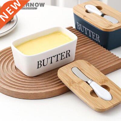Butter Dish with Bamboo Lid White Melamine Spices Keeper