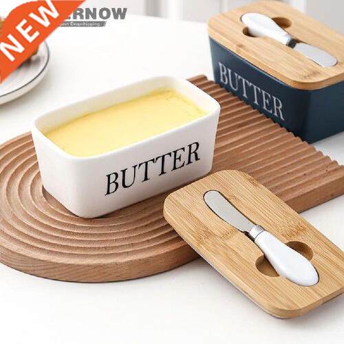 Butter Dish with Bamboo Lid White Melamine Spices Keeper