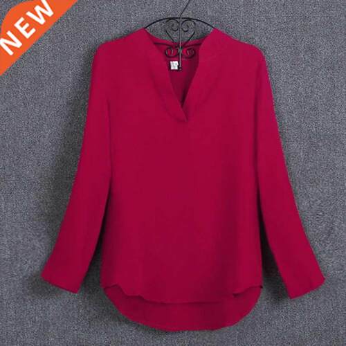 Women Chiffon Shirt Office Long Sleeve Blouse Ladies ops Wor