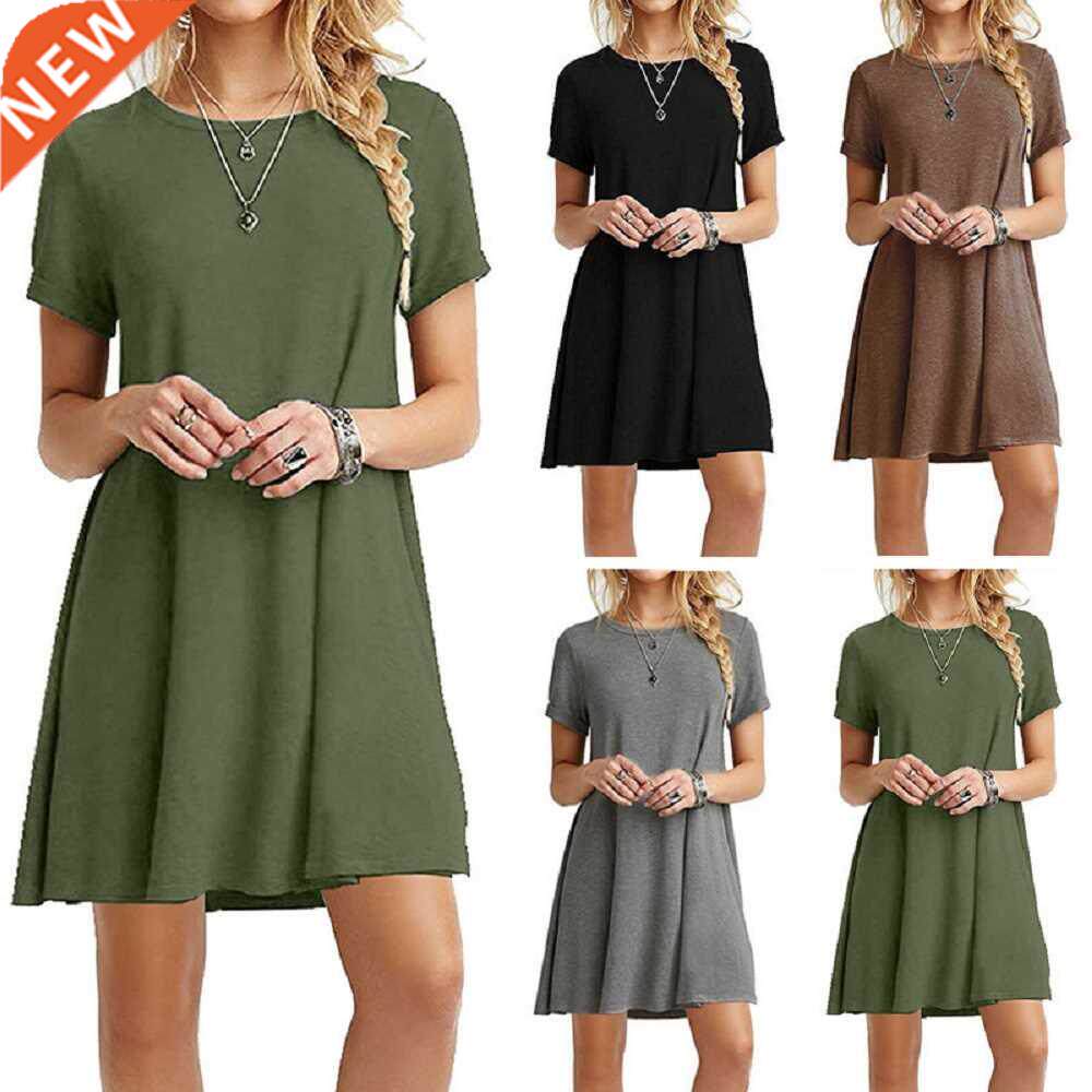 Casual Boho Beach Dresses Womens O-Neck Party Summer Dress图片