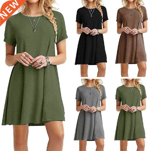Casual Boho Beach Dresses Womens O-Neck Party Summer Dress