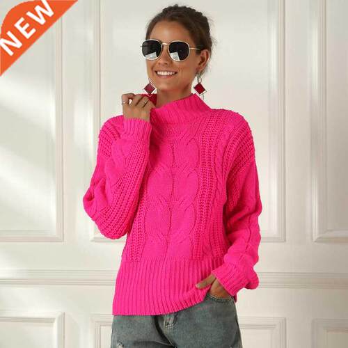 Neon Sweater Women Kntted Fuchsa Pnk Sold Half Turtlenec