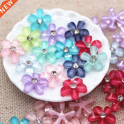 50pcs 10mm Mixed Color Rhinestone Flower Camellia Resin Flat