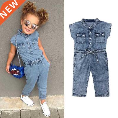 Summer Toddler Kids Baby Girl Clothes Denim Sleeveless Rompe