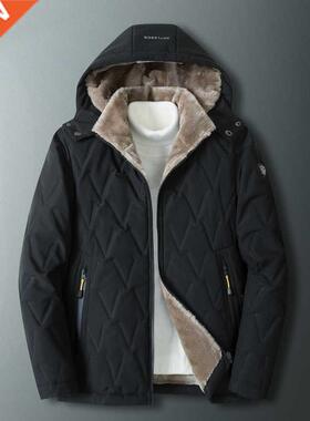 Thick Fleece Hooded Parkas Jacket Men 2021 Winter New High Q