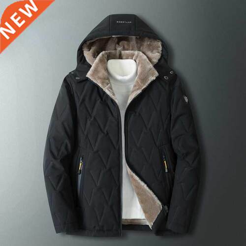 Thick Fleece Hooded Parkas Jacket Men 2021 Winter New High Q