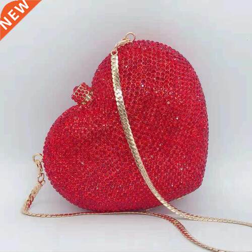 High Quality Red Color Diamond Purse Gold Metal Women Crysta