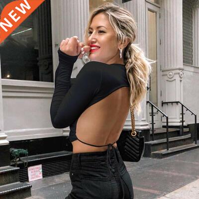 Women Summer cotton backless bandage lace up crop tops 2019