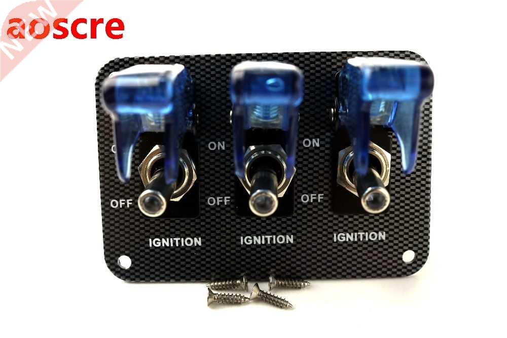 12V Blue LED Safety Cover Aircraft Toggle Switch Carbon Fibe