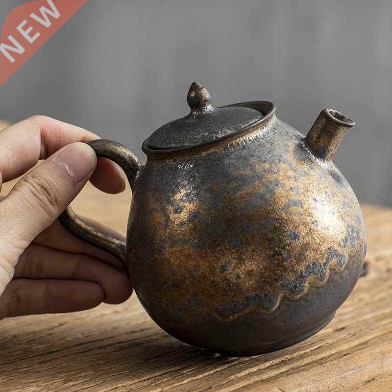 handmade retro rust gold enamel teapot single pot of coarse
