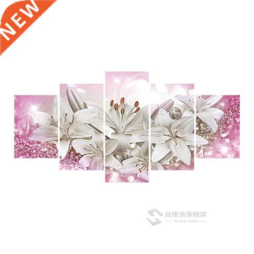 Gold lily quintuptych oil on canvas decorative painting