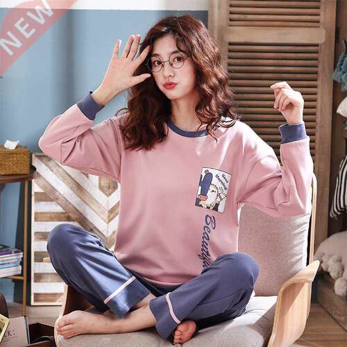 Autumn Cotton Cartoon Pajamas Set Women Pyjamas Sleepwear Lo