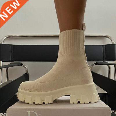 Autumn New Socks Shoes Woman Stch Fabric Mid-Calf Casual Pla