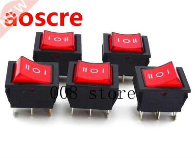 5Pcs Rocker Boat Switch Red DPDT ON-OFF-ON 6 PIN 15A/250VAC