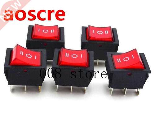 5Pcs Rocker Boat Switch Red DPDT ON-OFF-ON 6 PIN 15A/250VAC