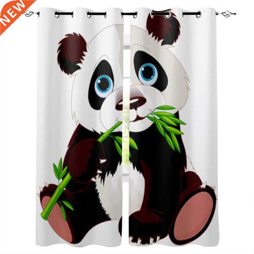 Cute Panda Bamboo Window Curtains for Living Room Luxury