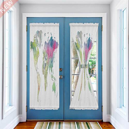 World Map Watercolor Simple linds Curtains for Living Room