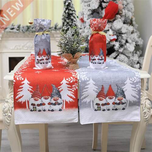 Christmas Table Runner Fashion Red Gray Santa Claus