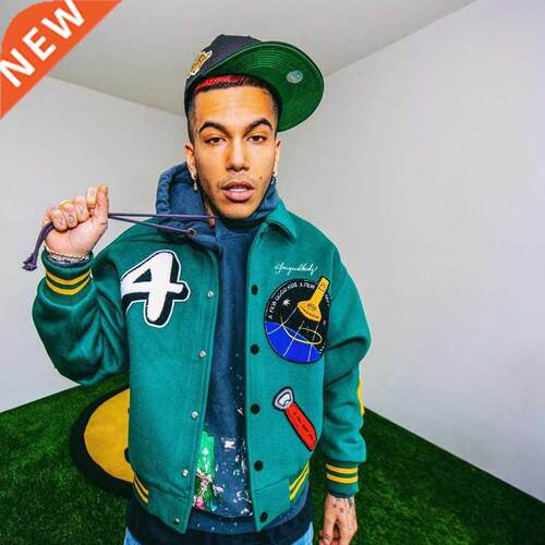 Men's Alphabet Green Print Jacket Single Breasted Cotton Loo