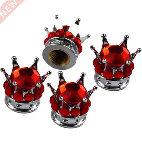 4x Wheel Tire Valve Caps Cover Silver Crown Red ling Dion