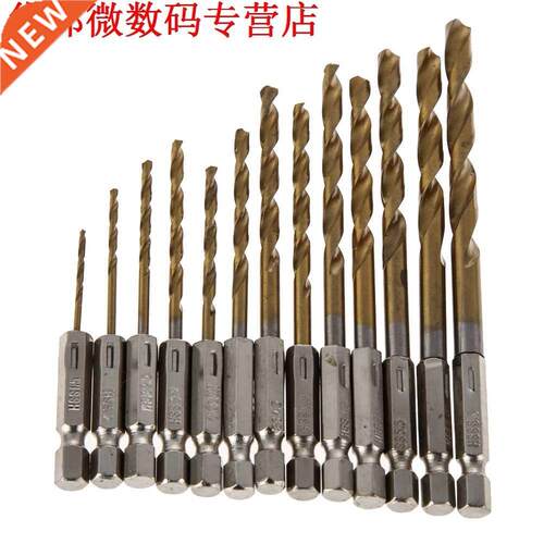 13pcs HSS Boor Set Hex Shanks 1/4 Inch Staal Titanium Coated