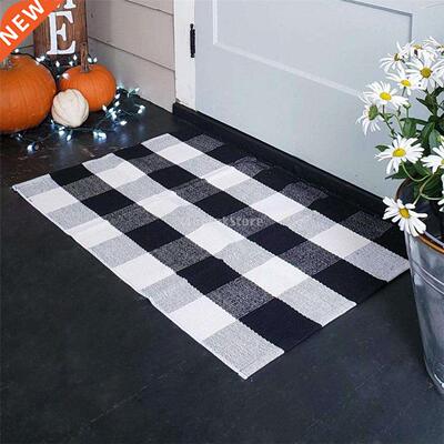 Black & White Buffalo Plaid Area Rug Door Mat Cotton