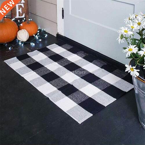 Black & White Buffalo Plaid Area Rug Door Mat Cotton