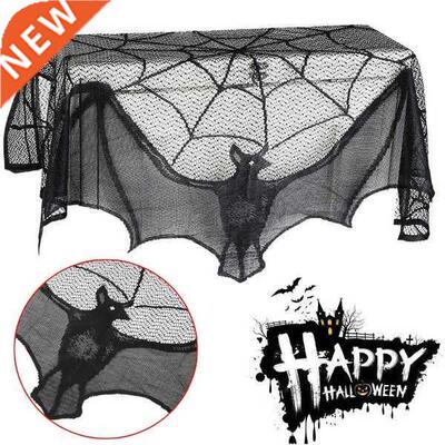 Bats Halloween Decor Curtains, Black Lace Spider Web