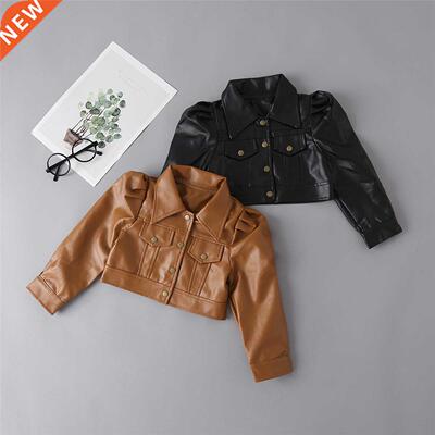 FOCUSNORM Fashion Kids Girls PU Leather Jacket 2-7Y Solid Co