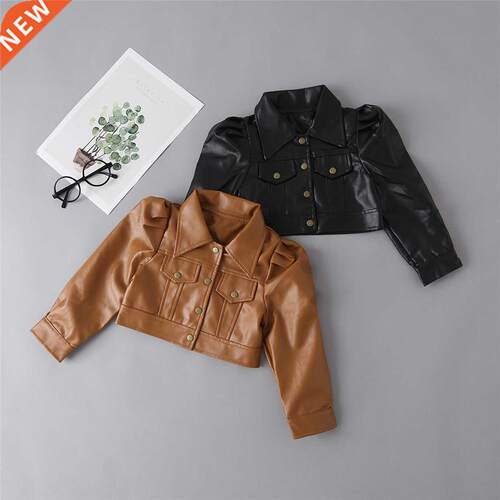 FOCUSNORM Fashion Kids Girls PU Leather Jacket 2-7Y Solid Co