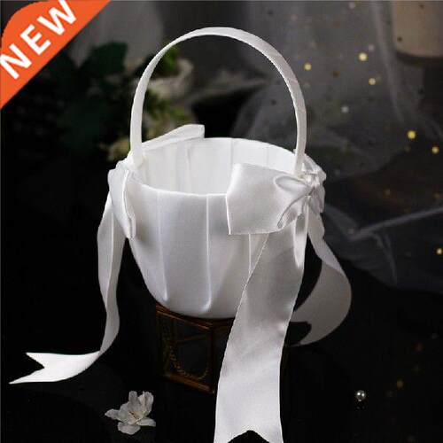 Elegant Wedding Flower Girl Basket White Cute Satin Holder