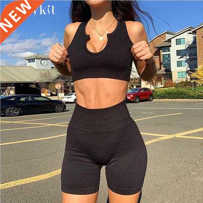 Women Trasuit Seamless Sport Set woman 2 pieces Crop  F