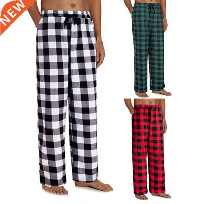 Pajama Pants Elastic Waist Dratring Plaid Loose Pajama Tro