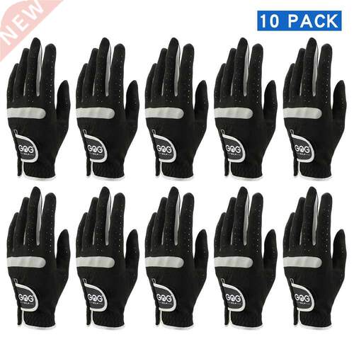 Pack of 10 PCS Men's Golf Gloves Breathable Black Soft Fabri