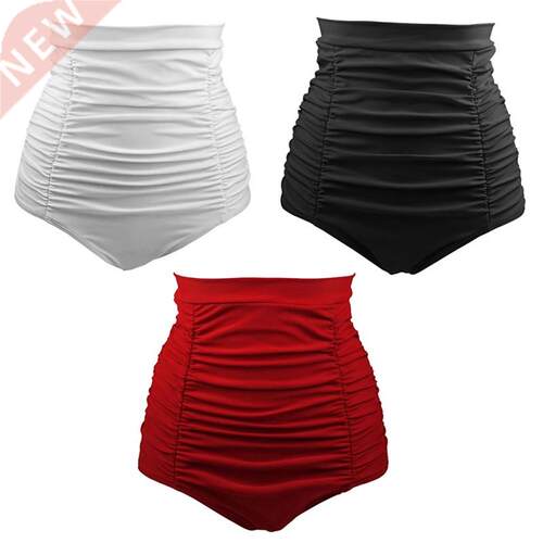 Women Vintage Bottom Shorts Lies Solid Pleated Ruched Braz