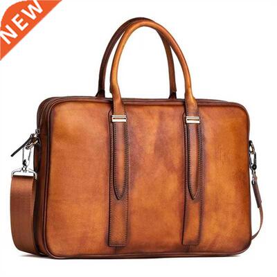 Retro Briefcase Genuine Leather Casual Brown Business Brief