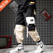 cargo style red Japan man pants hop hip patchwork black Men