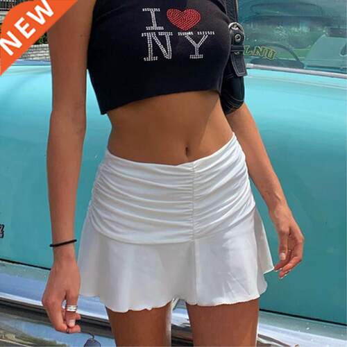 90s Mini Skirt Lady ndy Y2K Summer Beachwear White Accessory